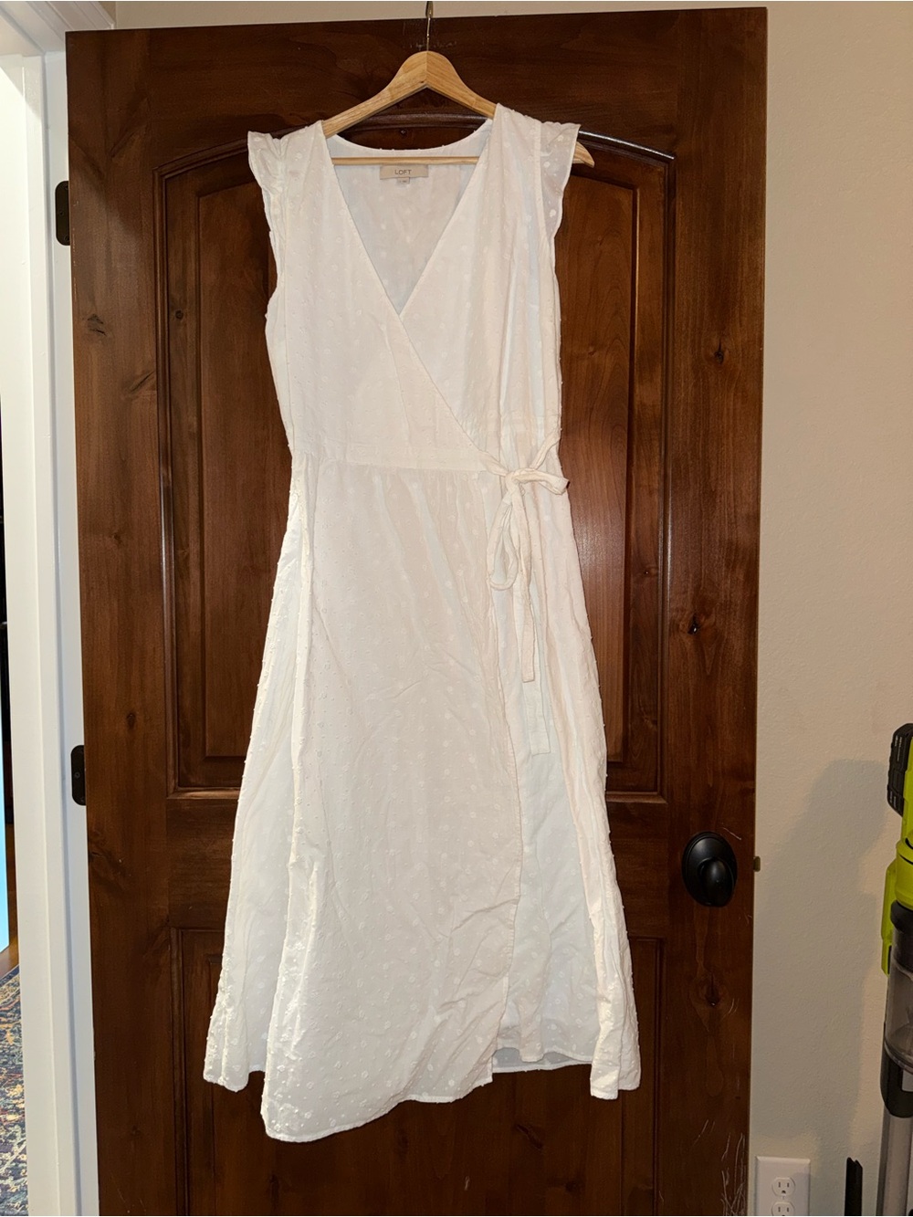 LOFT White Swiss Dot Wrap Dress – Size Large